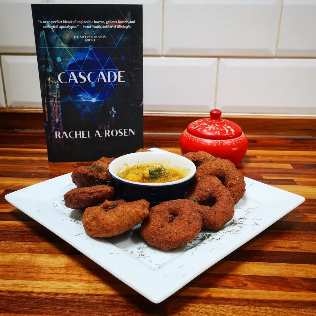 lentil donuts with the book Cascade in the background