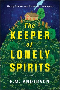 keeper of lonely spirits cover, with a graveyard on the top of a cheerful hill