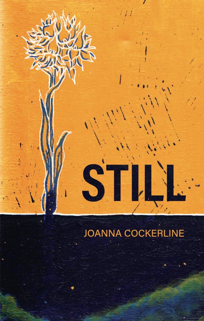 Still by Joanna Cockerline. The image shows an illustration of a flower against an orange background. Where the earth would normally be, there's a dark part with what looks like green and blue clouds.