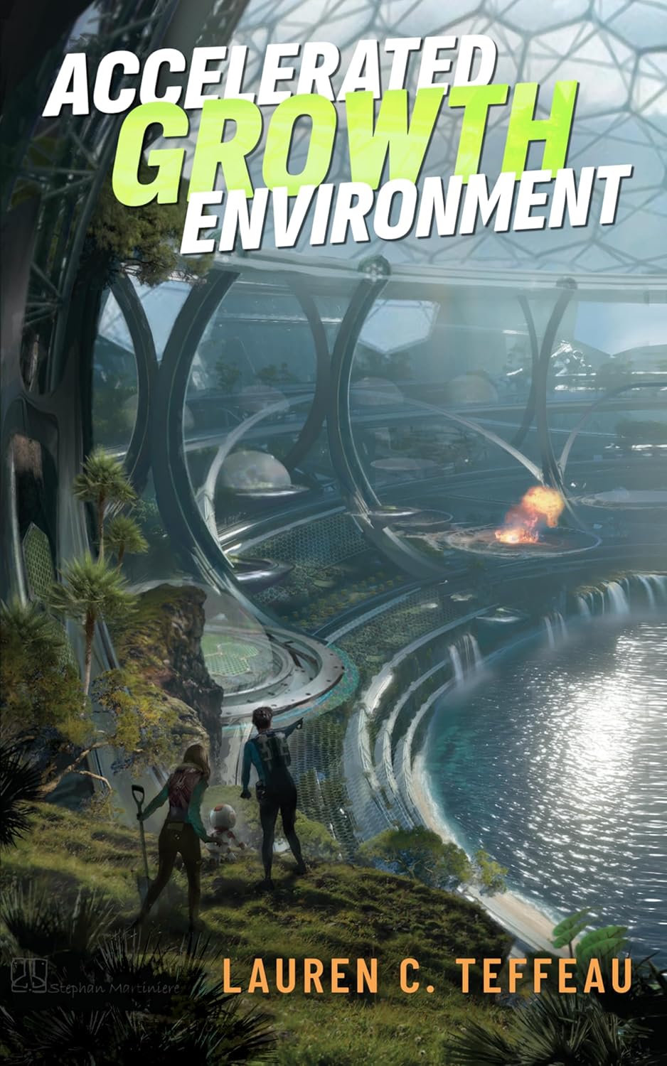 Cover of Accelerated Growth Environment with two people in a biosphere.