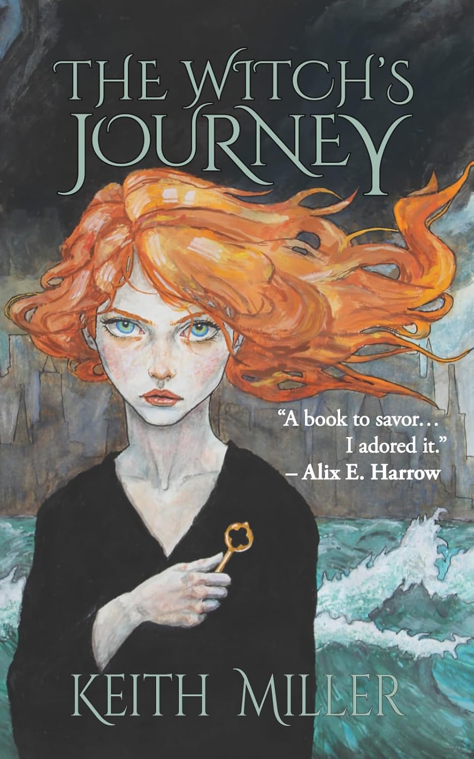 The Witches Journey with a red-headed young woman holding a key.