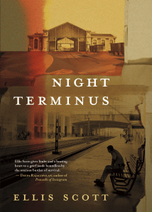 Night Terminus with a man sitting alone at a train station